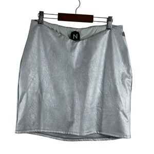 Naked Wardrobe‎ Women's Mini Pencil Skirt Silver Vegan Leather Spandex Size XL